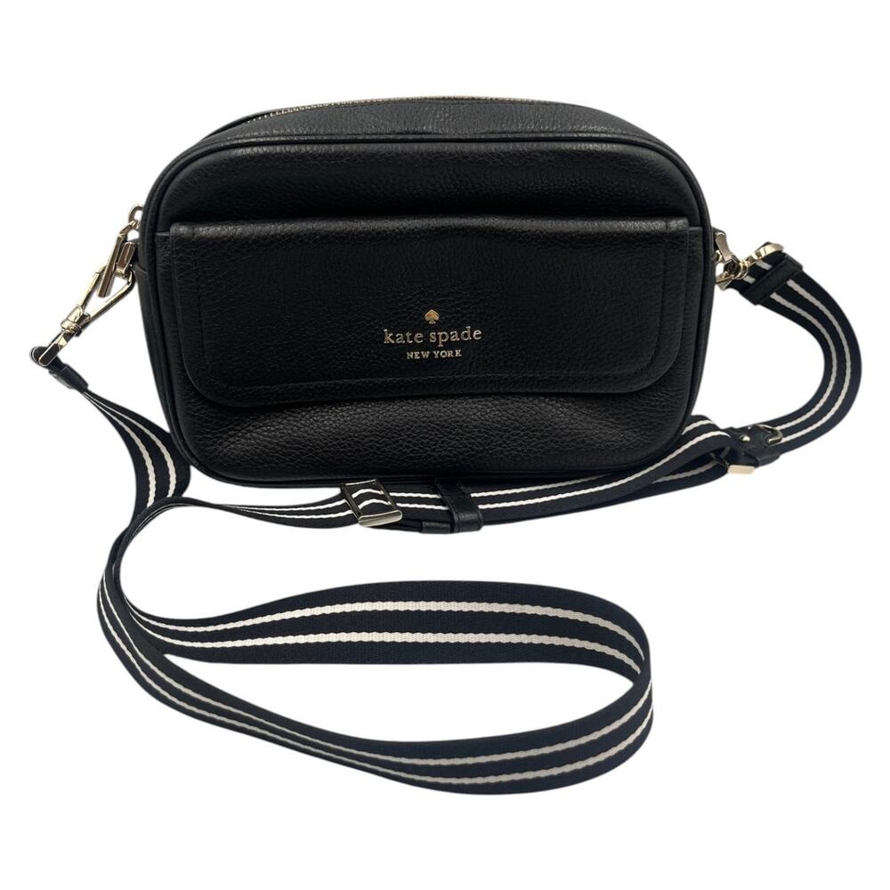 Kate Spade Camera Crossbody Bag Rosie Pebbled Leather Flap Black